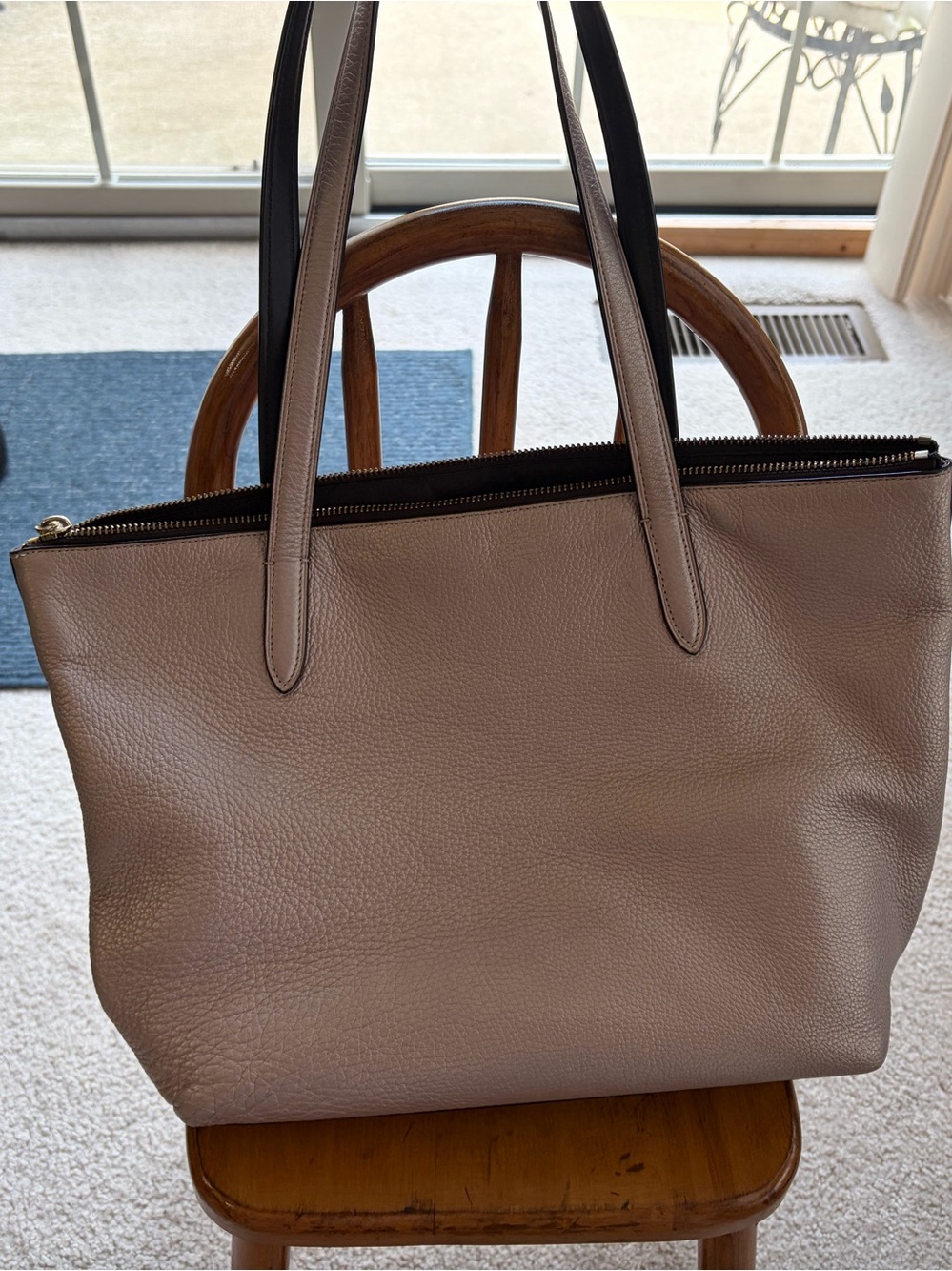 Coach Pebbled Leather Turnlock Zip Tote – Light Taupe